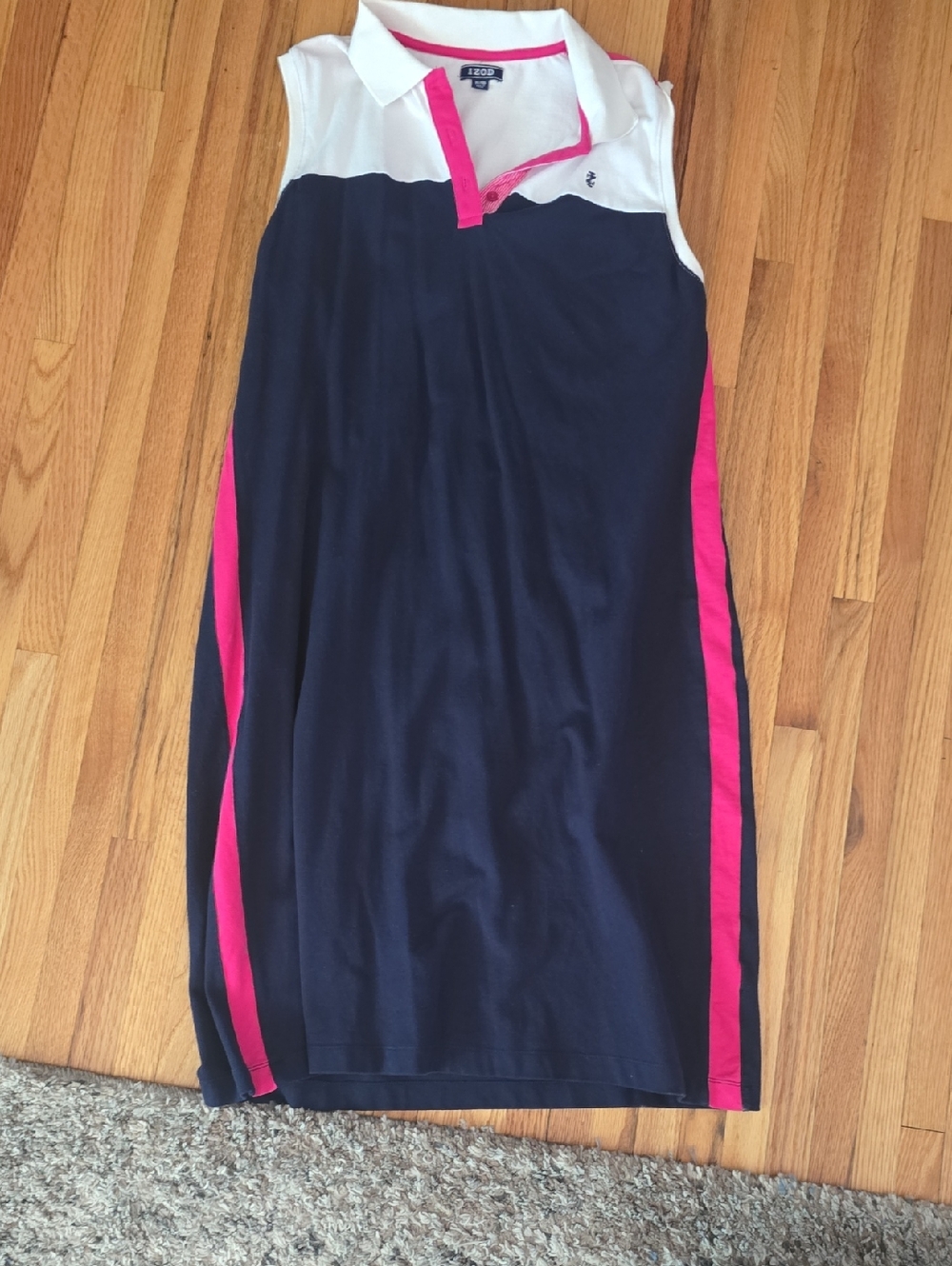 Izod Navy Midi Polo Dress with White Collar and Hot Pink Panels